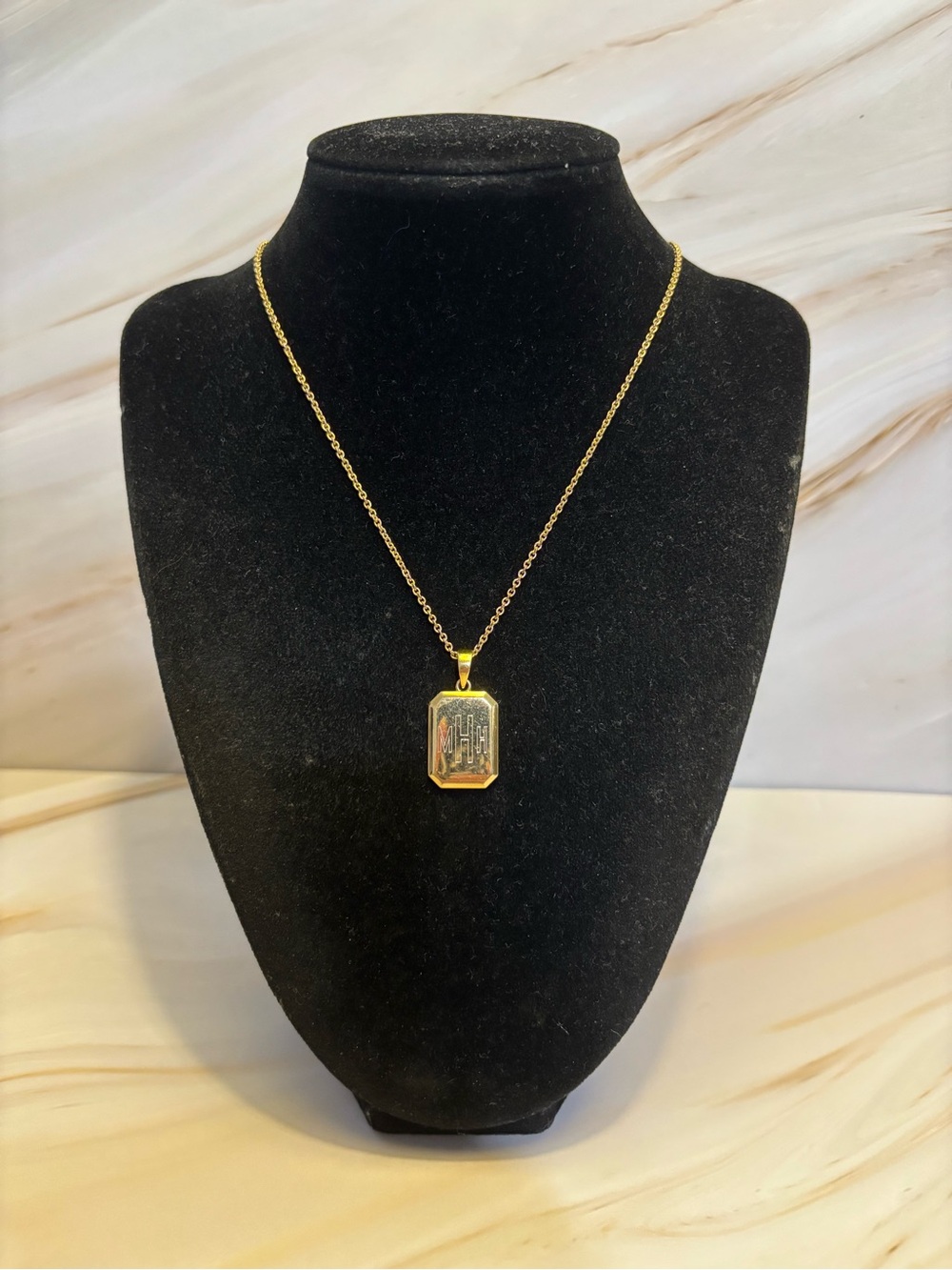 Brook & York Gold Plated Rectangular Monogram Pendant Necklace 18”+2”